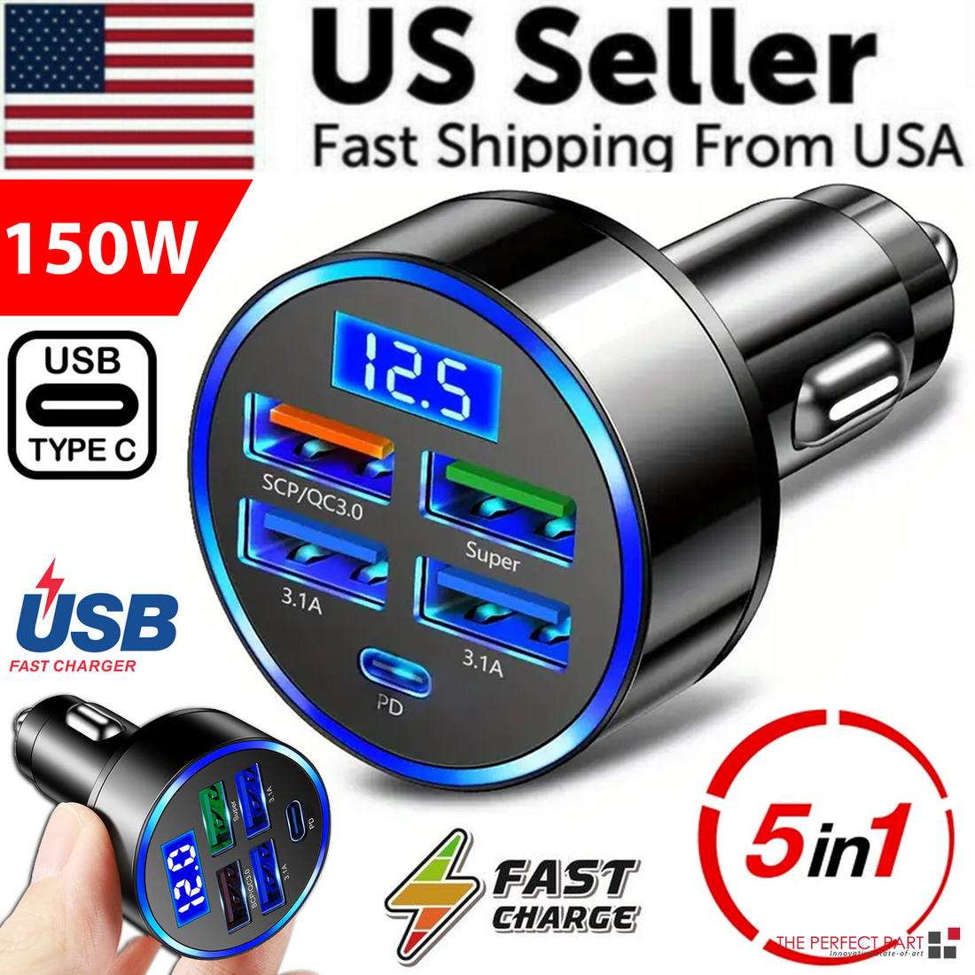 5 USB Port Super Fast Car Charger Adapter